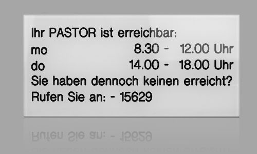 Plexiglas Schild Pastor Gravur