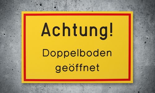 Kunststoffschild gelb Achtung Doppelboden geöffnet